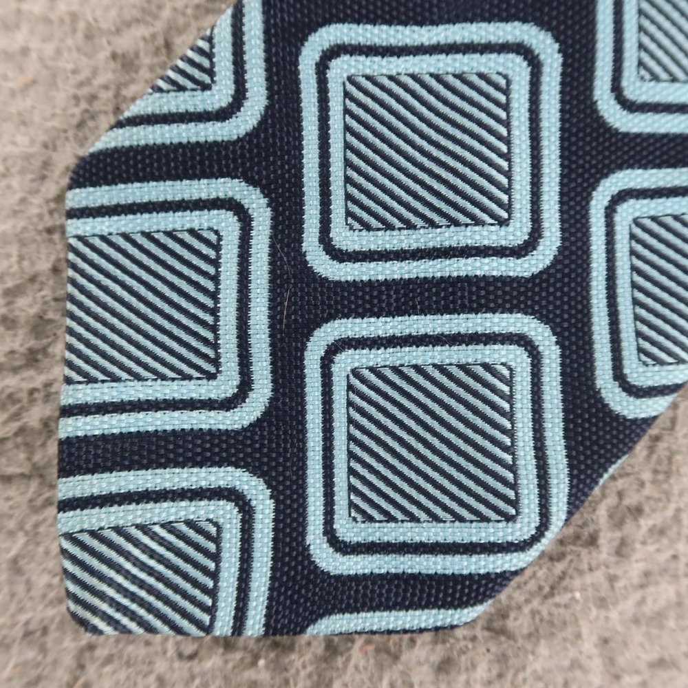 VTG Riviera Tie Blue Geometric 60s Retro Squares 4"